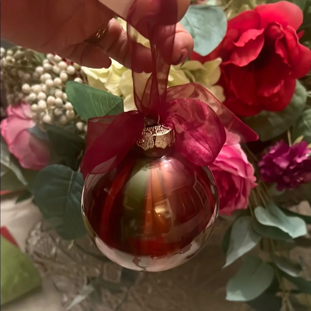 Burgundy Red & Green Swirled Christmas Ornaments (x2)